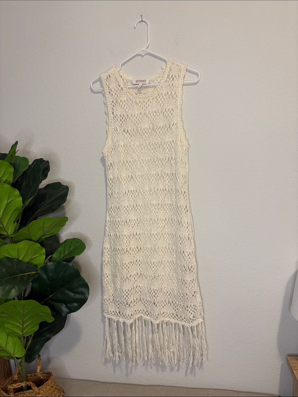 Shyanne Cream Crochet Fringe Midi Dress XL